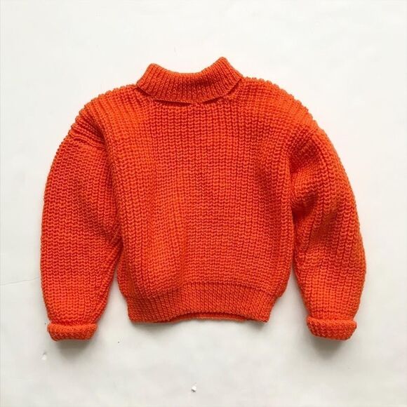 Hand knit orange mock neck sweater EUC fits like 6Y - Picture 1 of 5